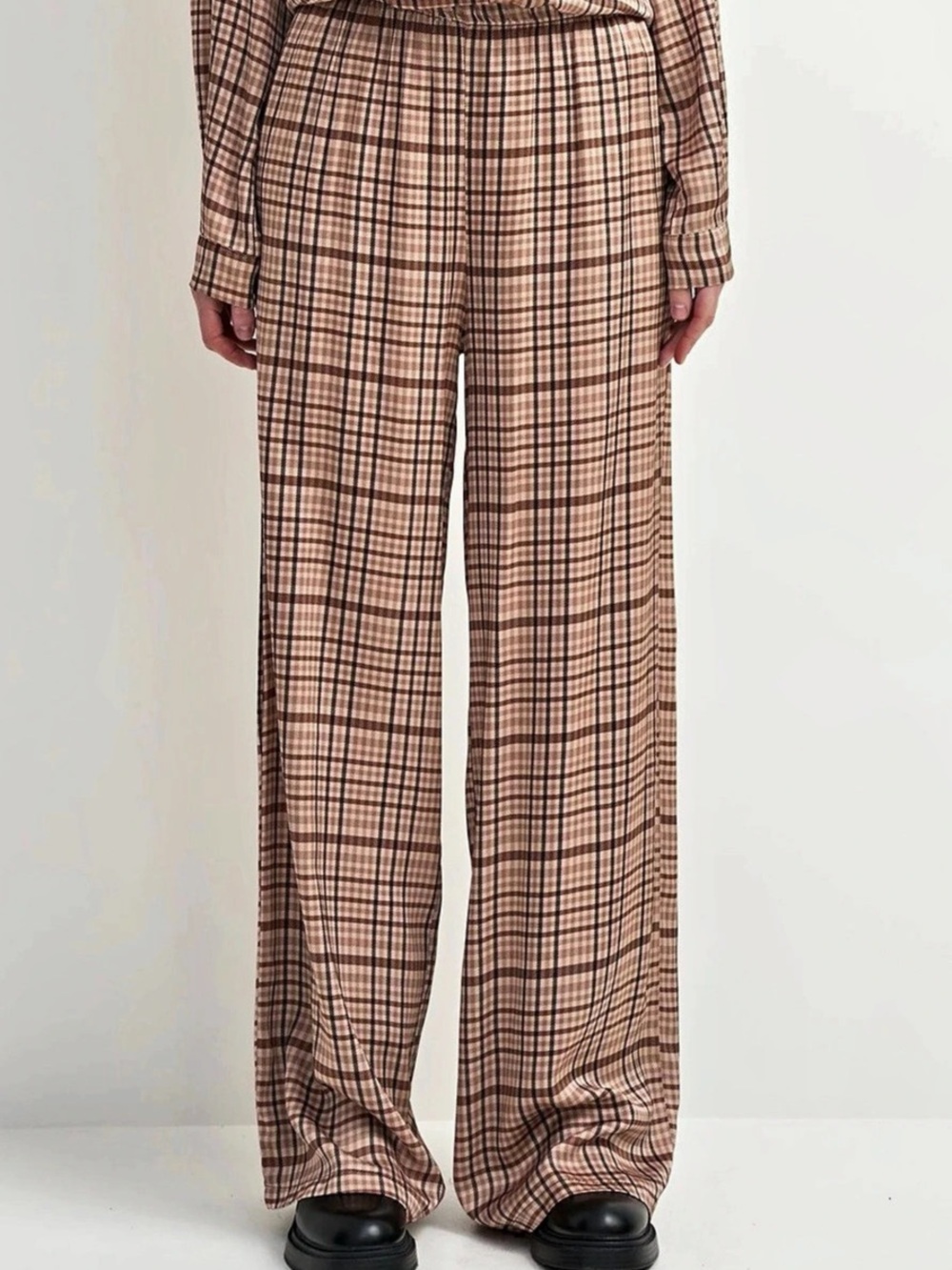 ASTRID Plaid Wide Leg Pants in Brown & Beige Like New Msrp $135